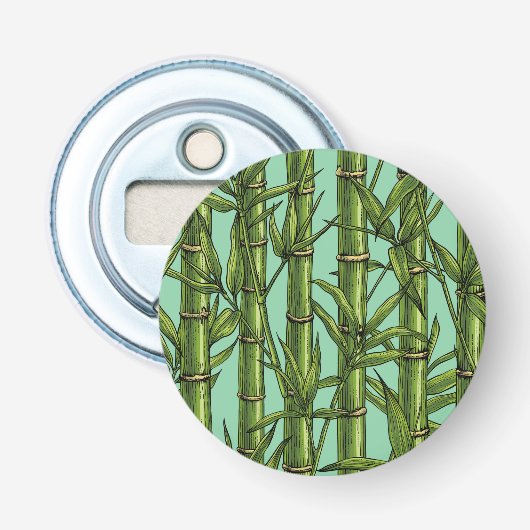 Bamboebos op lichtblauw button flesopener (Voorkant)