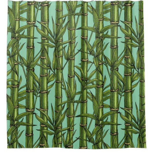 Bamboebos op lichtblauw douchegordijn (Voorkant)