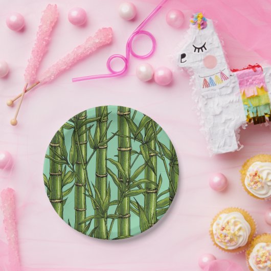 Bamboebos op lichtblauw papieren bordje (Feest)