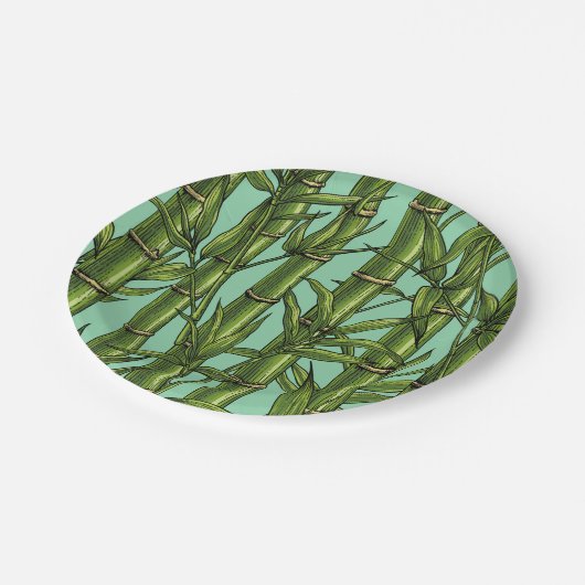 Bamboebos op lichtblauw papieren bordje (Gekanteld)