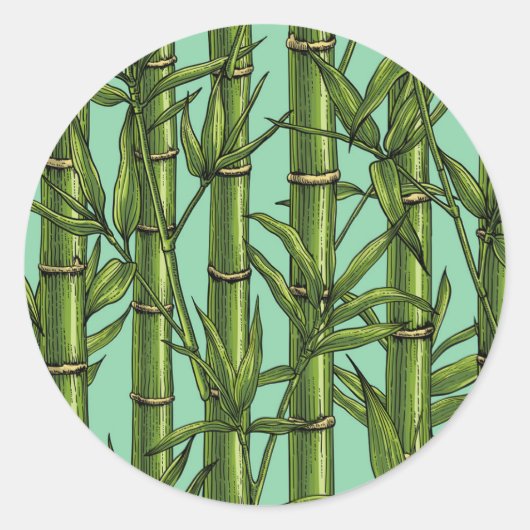Bamboebos op lichtblauw ronde sticker (Voorkant)