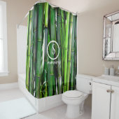 Bamboehout met  Logo en tekst Douchegordijn (In situ)