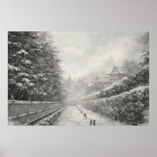 Bamboepad in de Sneeuw – Yang | Japanse Zen Muurku Poster (Voorkant)
