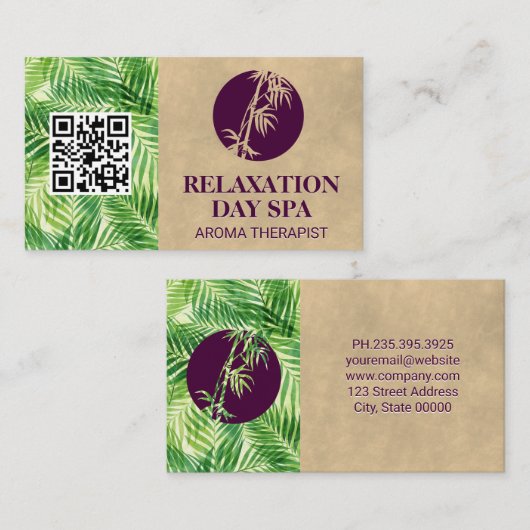 Bamboepictogram | palmblad | QR-code Visitekaartje (Voorkant / Achterkant)