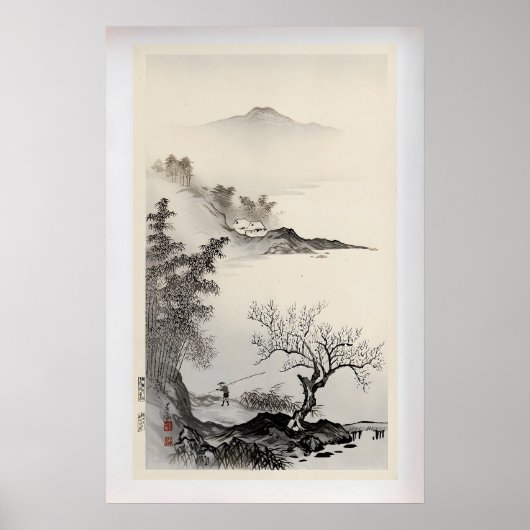 Bamboo, Apricot and a Fisherman by  Imoto Tekiho Poster (Voorkant)