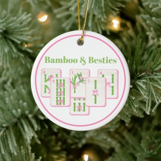 Bamboo & Besties Mahjong Pink & Green Tiles Bows Keramisch Ornament (Boom)