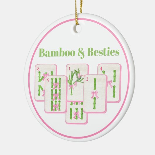 Bamboo & Besties Mahjong Pink & Green Tiles Bows Keramisch Ornament (Links)