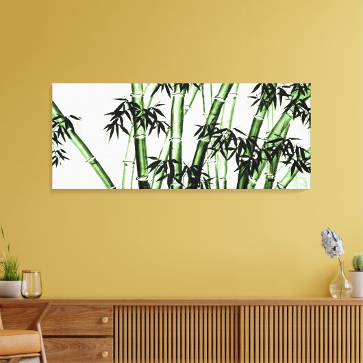 Bamboo Chinese Art - één - groen Canvas Afdruk (Insitu (Woonkamer))