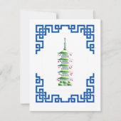 Bamboo Chinoiserie Pagoda Christmas Tree Note Card Notitiekaartje (Voorkant)