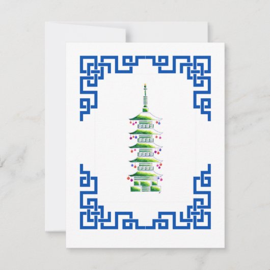 Bamboo Chinoiserie Pagoda Christmas Tree Note Card Notitiekaartje (Voorkant)