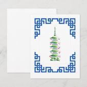 Bamboo Chinoiserie Pagoda Christmas Tree Note Card Notitiekaartje (Voorkant / Achterkant)