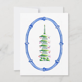 Bamboo Chinoiserie Pagoda Christmas Tree Note Card Notitiekaartje