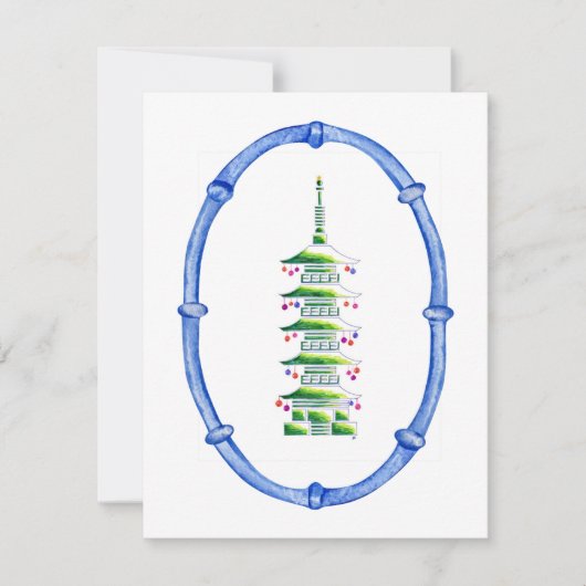 Bamboo Chinoiserie Pagoda Christmas Tree Note Card Notitiekaartje (Voorkant)