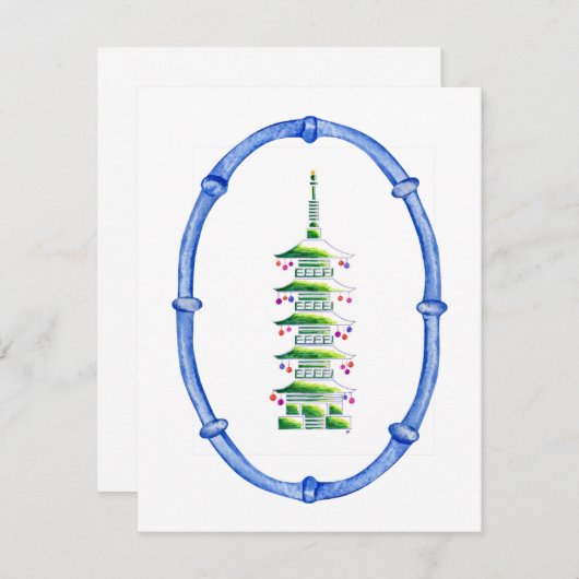 Bamboo Chinoiserie Pagoda Christmas Tree Note Card Notitiekaartje (Voorkant / Achterkant)