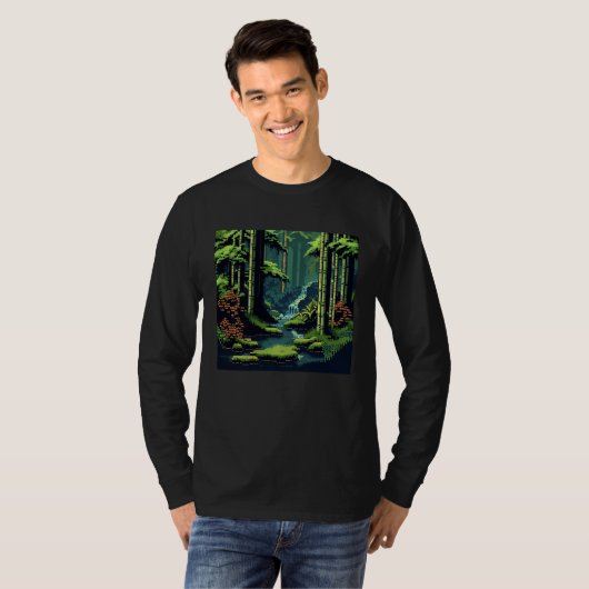 Bamboo Forest Pixelated Escape Old Computer game s T-shirt (Voorkant volledig)