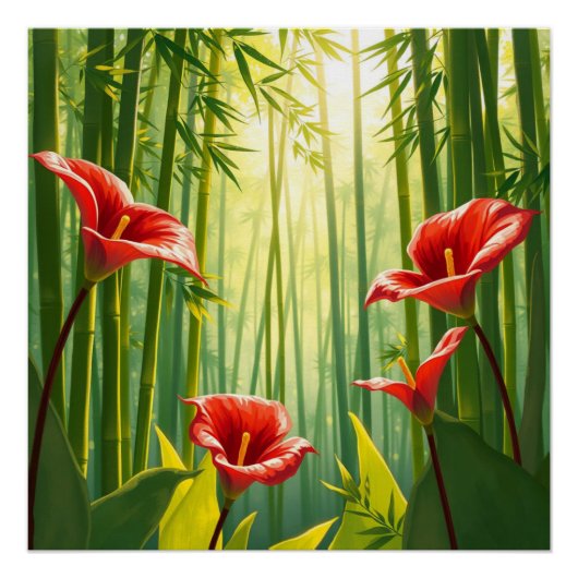 bamboo forest with red callas perfect poster (Voorkant)