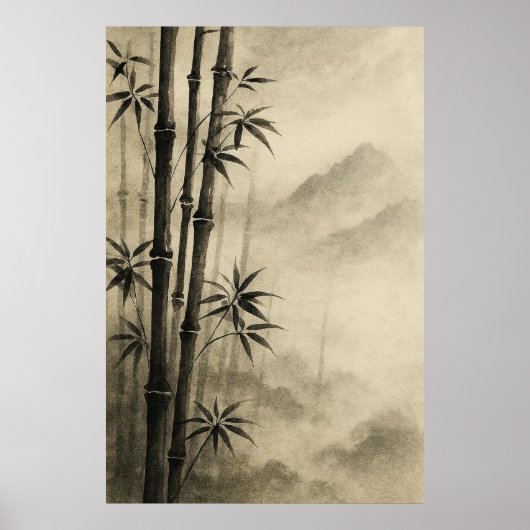 Bamboo in Mist: Zen Ink-Wash Elegance Poster (Voorkant)