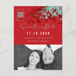 Bamboo laat dubbelgeluksfoto achter op de datum wa aankondigingskaart