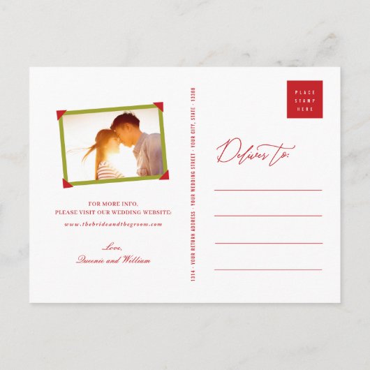 Bamboo laat dubbelgeluksfoto achter op de datum wa aankondigingskaart (Achterkant)