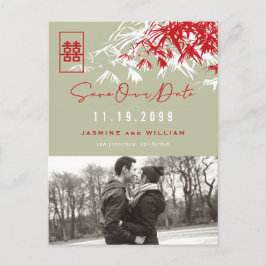 Bamboo laat dubbelgeluksfoto achter op de datum wa aankondigingskaart