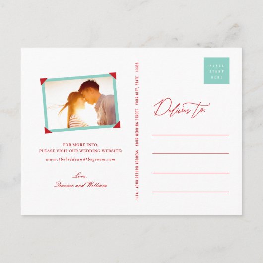 Bamboo laat dubbelgeluksfoto achter op de datum wa aankondigingskaart (Achterkant)