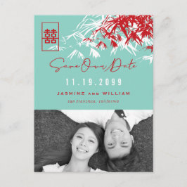 Bamboo laat dubbelgeluksfoto achter op de datum wa aankondigingskaart