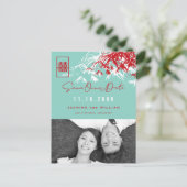 Bamboo laat dubbelgeluksfoto achter op de datum wa aankondigingskaart (Staand voorkant)