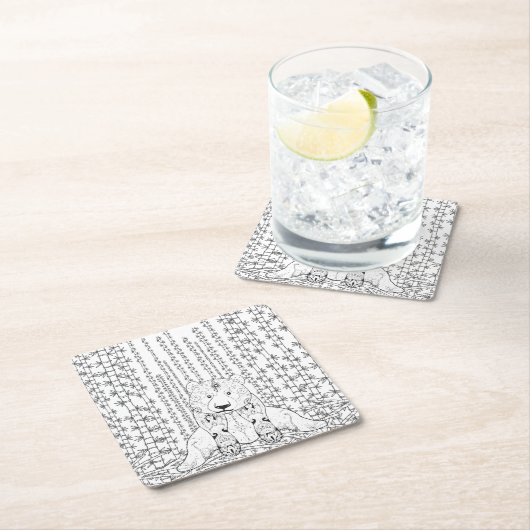 Bamboo Panda Doodle Kartonnen Onderzetters (Insitu)