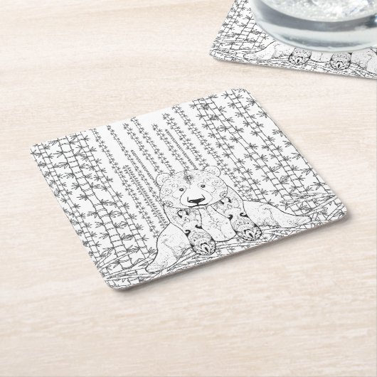 Bamboo Panda Doodle Kartonnen Onderzetters (Schuin)