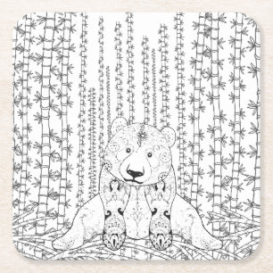 Bamboo Panda Doodle Kartonnen Onderzetters