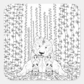 Bamboo Panda Doodle Vierkante Sticker (Voorkant)