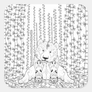 Bamboo Panda Doodle Vierkante Sticker