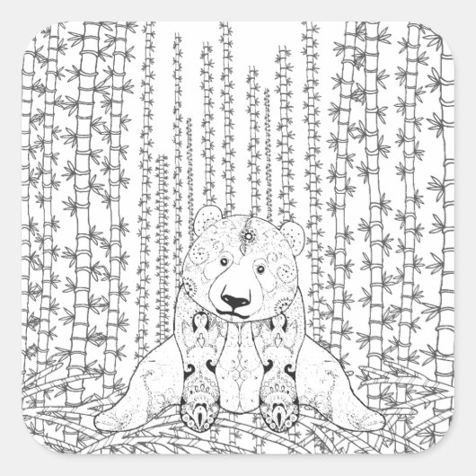 Bamboo Panda Doodle Vierkante Sticker (Voorkant)