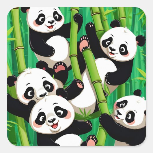 Bamboo Panda Vierkante Sticker (Voorkant)