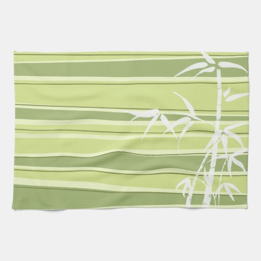 Bamboo Silhouette Striped Green Towels Theedoek (Horizontaal)