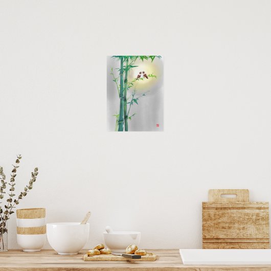 Bamboo Sparrow Couples Ink Art Print Poster (Keuken)