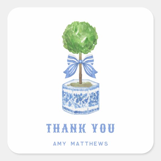 Bamboo Topiary Garden | Chinoiserie Hartelijk dank Vierkante Sticker (Voorkant)