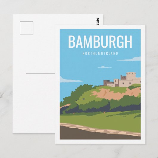 Bamburg Northumberland Travel Place Illustration Briefkaart (Voorkant / Achterkant)