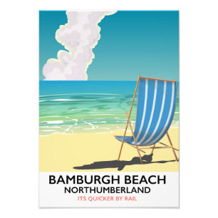 Bamburgh Beach Northumberland train poster