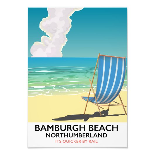 Bamburgh Beach Northumberland train poster (Voorkant)