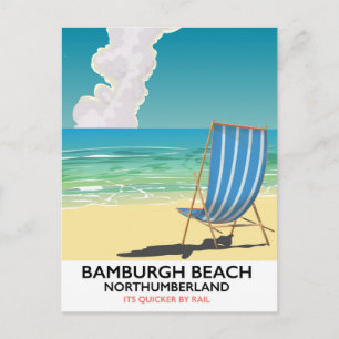 Bamburgh Beach Northumberland train poster Briefkaart