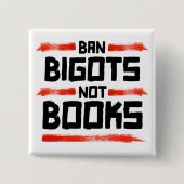 BAN BIGOTS NIET BOEKEN VIERKANTE BUTTON 5,1 CM (Voorkant)