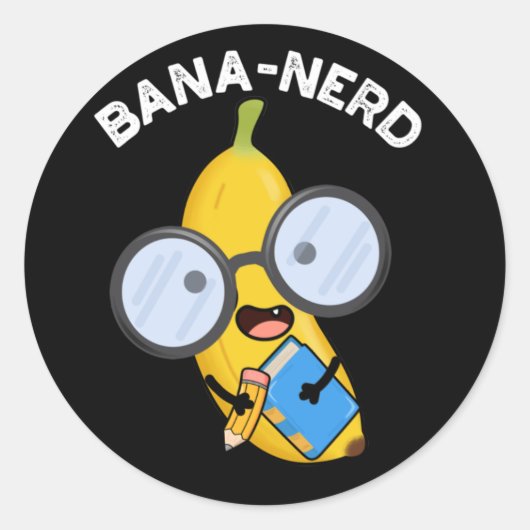 Bana-nerd Funny Fruit Nerd Pun Dark BG Ronde Sticker (Voorkant)