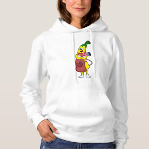 Banaan als hairdresser met luchtdroger hoodie
