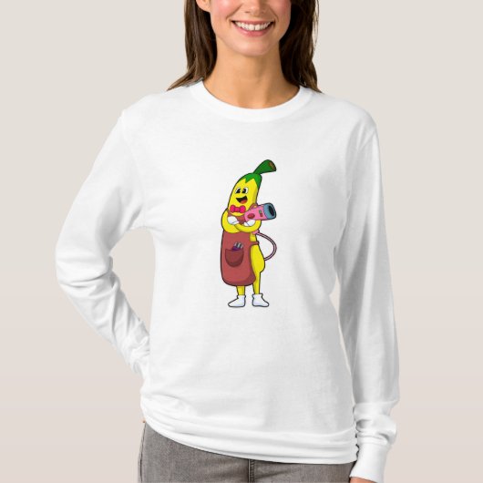 Banaan als hairdresser met luchtdroger t-shirt (Voorkant)