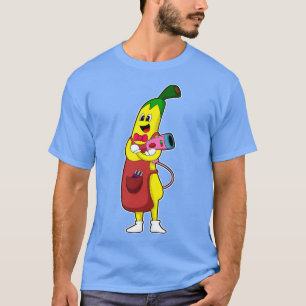 Banaan als hairdresser met luchtdroger t-shirt
