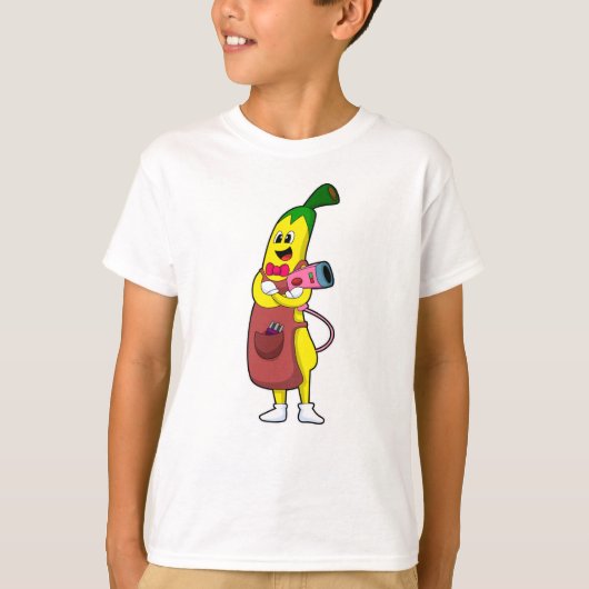Banaan als hairdresser met luchtdroger t-shirt (Voorkant)