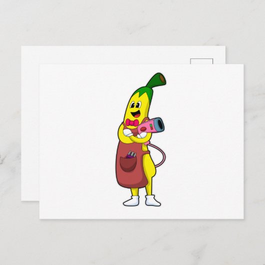 Banaan als kapper met föhn briefkaart (Voorkant / Achterkant)