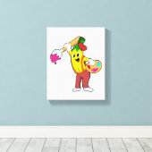 Banaan als schilder met penseel canvas afdruk (Insitu (Houten vloer))