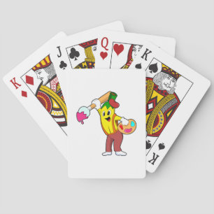 Banaan als schilder met penseel pokerkaarten